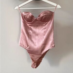 NWOT Zara Rose Gold/Pink Satin Strapless Bodysuit